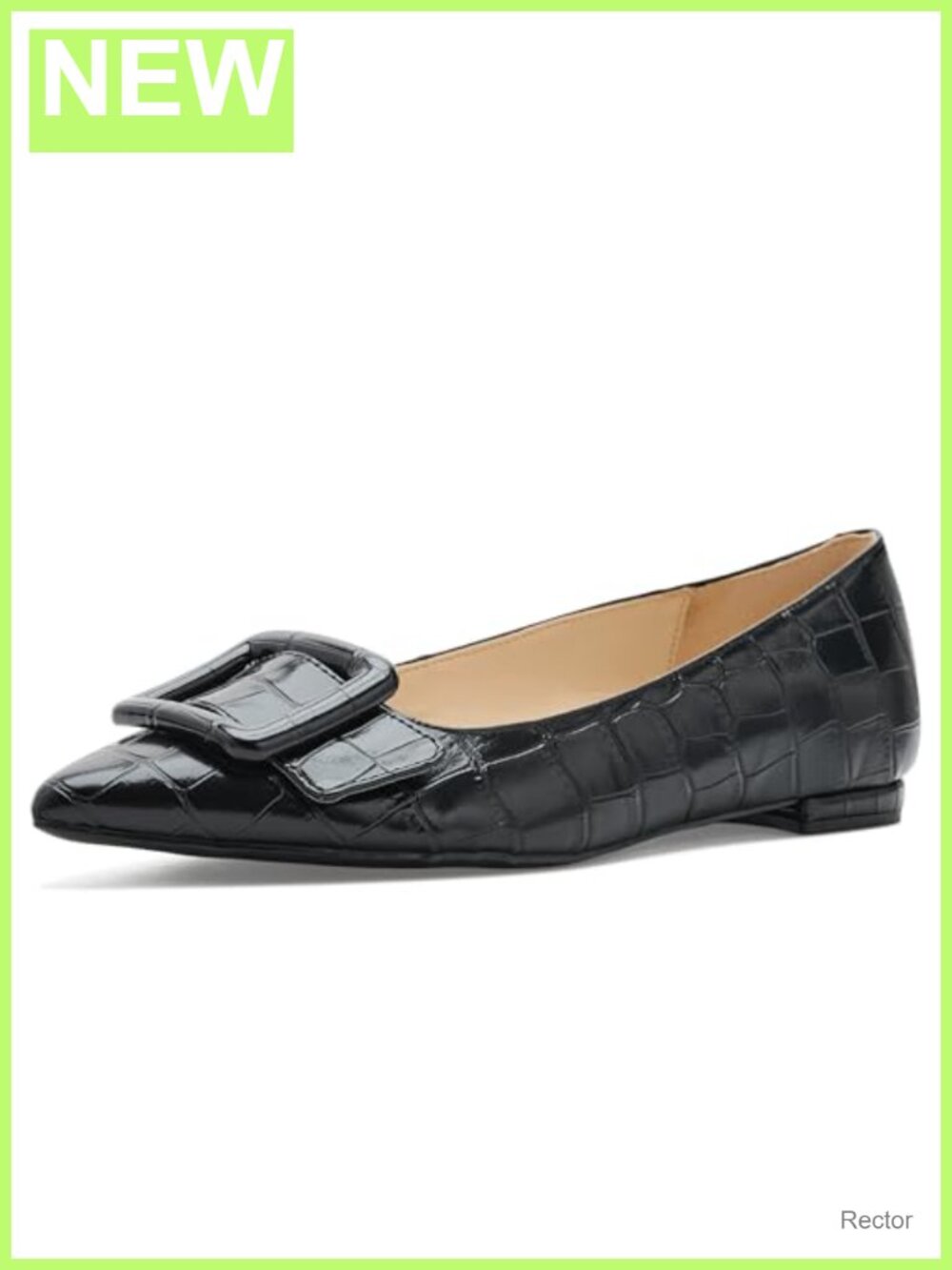 Faux Leather Slip-On Ballet Flats with Pointed Toe & Block Heel